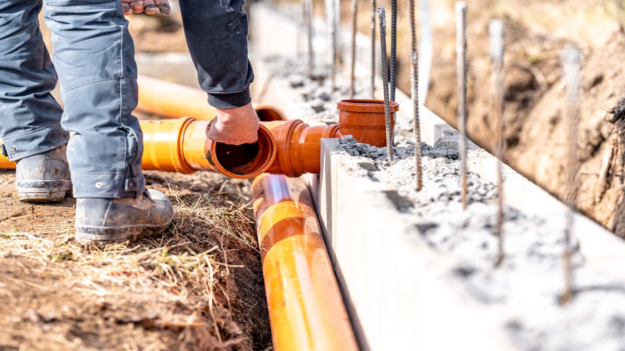 Installation Of A Sewage Plastic Pipe During The Construction Of A House Scaled 1